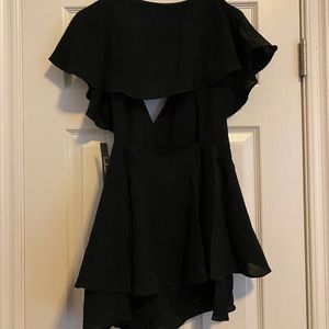 Lulus: Aldrin Black Ruffled Backless Wrap Skort Romper, new w/ tags